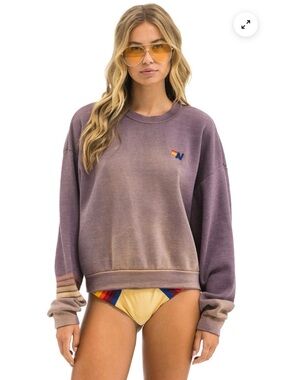 Aviator Nation Purple Ombre Pullover Sweatshirt with Rainbow Logo Medium